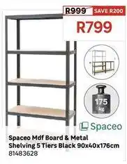 Leroy Merlin Spaceo - mdf board & metal shelving 5 tiers black 90x40x176cm offer