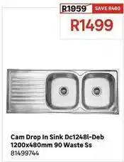 Leroy Merlin Cam drop in sink dc1248l-deb 1200x480mm 90 waste ss offer