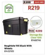 Leroy Merlin Roughtote 110l black with wheels offer