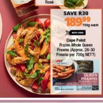 Checkers Cape Point Frozen Whole Queen Prawns 700g offer