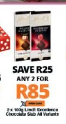 Checkers Lindt Excellence Chocolate Slab All Variants 2 x 100g offer