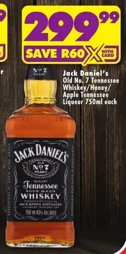 Shoprite Liquor Jack Daniel's Old No. 7 Tennessee Whiskey/Honey/Apple Tennessee Liqueur offer