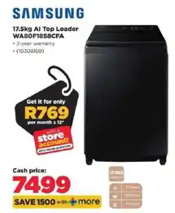 HiFi Corp Samsung 17.5kg AI Top Loader WA80F18S8CFA offer