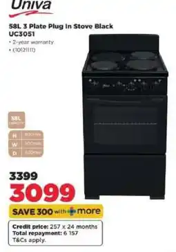 HiFi Corp Univa 58L 3 Plate Plug In Stove Black UC3051 offer