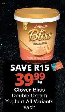 Checkers Clover Bliss Double Cream Yoghurt offer