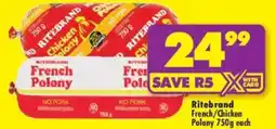 Shoprite Ritebrand French/Chicken Polony offer