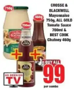 Boxer CROSSE & BLACKWELL Mayonnaise 750g, ALL GOLD Tomato Sauce 700ml & BEST COOK Chutney 460g offer