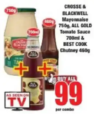 CROSSE & BLACKWELL Mayonnaise 750g, ALL GOLD Tomato Sauce 700ml & BEST COOK Chutney 460g