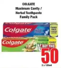 Boxer Colgate Maximum Cavity / Herbal Toothpaste Family Pack offer