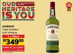 Jumbo Jameson Triple Distilled Irish Whiskey offer