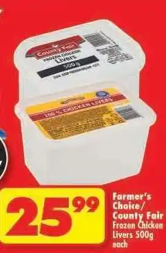 Shoprite Farmer's Choice/County Fair Frozen Chicken Livers 500g offer