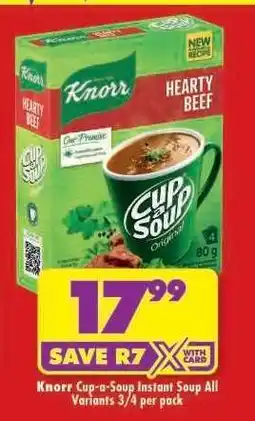 Shoprite Knorr Cup-a-Soup Instant Soup All Variants 3/4 per pack offer