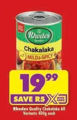 Shoprite Rhodes Quality Chakalaka All Variants 400g each offer