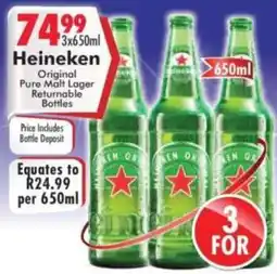 Prestons Heineken Original Pure Malt Lager Returnable Bottles offer