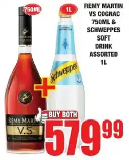Boxer Remy Martin VS Cognac 750ML & Schweppes Soft Drink Assorted offer