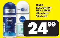 Usave NIVEA ROLL-ON FOR MEN/LADIES offer