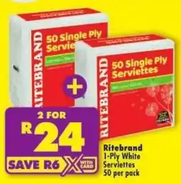 Shoprite Ritebrand 1-Ply White Serviettes offer