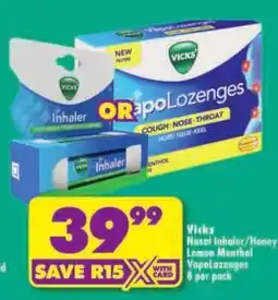 Shoprite Vicks Nasal Inhaler/Honey Lemon Menthol VapoLozenges offer