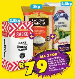 Shoprite Super White Maize Meal Golden Delight Parboiled Rice Sasko Cake Flour offer