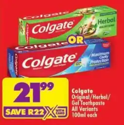Shoprite Colgate Original/Herbal/Gel Toothpaste offer