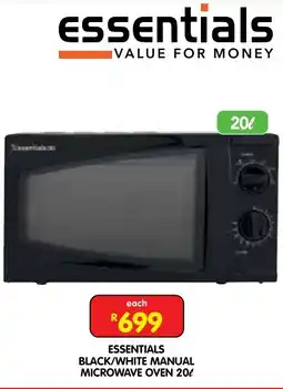 Shoprite Essentials Black/White Manual Microwave Oven 20L offer