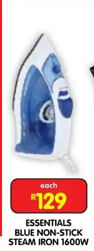 Shoprite ESSENTIALS BLUE NON-STICK STEAM IRON 1600W offer