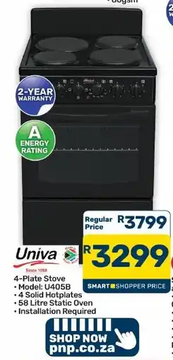 Pick n Pay Hypermarket Univa 4-Plate Stove offer