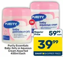 Pick n Pay Hypermarket Purity Essentials Baby Jelly or Aqueous Cream Assorted offer