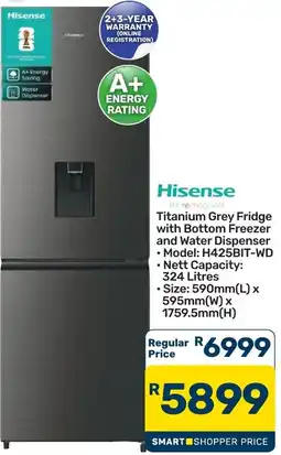 Pick n Pay Hypermarket Hisense Titanium Grey Fridge with Bottom Freezer and Water Dispenser offer