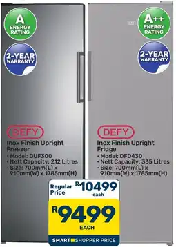Pick n Pay Hypermarket DEFY Inox Finish Upright Freezer offer