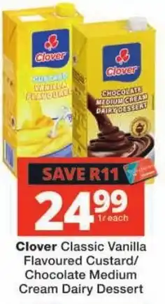 Checkers Clover Classic Vanilla Flavoured Custard/Chocolate Medium Cream Dairy Dessert offer