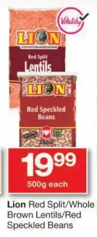 Checkers Lion Red Split/Whole Brown Lentils/Red Speckled Beans offer