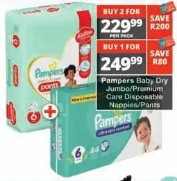 Checkers Pampers Baby Dry Jumbo/Premium Care Disposable Nappies/Pants offer
