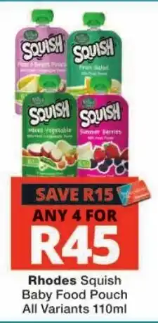 Checkers Rhodes Squish Baby Food Pouch offer