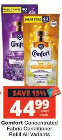 Checkers Comfort Concentrated Fabric Conditioner Refill offer