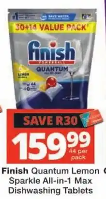 Checkers Finish Quantum Lemon Sparkle All-in-1 Max Dishwashing Tablets offer