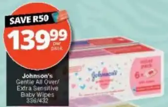 Checkers Johnson's Gentle All Over/Extra Sensitive Baby Wipes offer