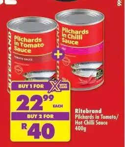 Shoprite Ritebrand Pilchards in Tomato/Hot Chilli Sauce 400g offer