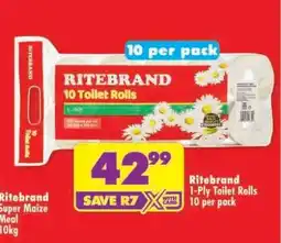 Shoprite RITEBRAND 1-PLY TOILET ROLLS 10 per pack offer