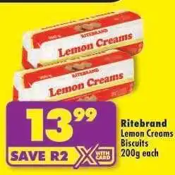Shoprite Ritebrand Lemon Creams Biscuits 200g each offer