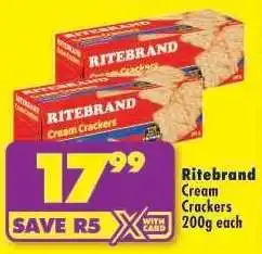 Shoprite Ritebrand Cream Crackers 200g each offer