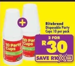 Shoprite Ritebrand Disposable Party Cups 10 per pack offer