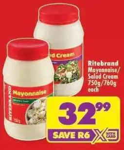 Shoprite Ritebrand Mayonnaise / Salad Cream 750g/760g offer
