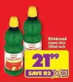 Shoprite Ritebrand Lemon Juice 500ml each offer