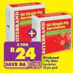 Shoprite Ritebrand 1-Ply White Serviettes offer