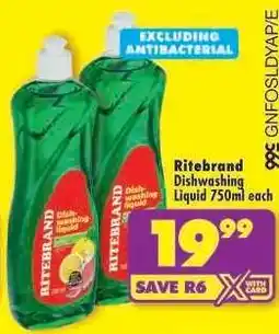 Shoprite Ritebrand Dishwashing Liquid 750ml each offer