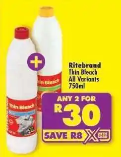 Shoprite Ritebrand Thin Bleach All Variants 750ml offer