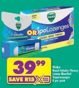 Shoprite Vicks Nasal Inhaler/Honey Lemon Menthol VapoLozenges 8 per pack offer