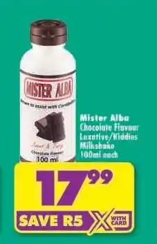 Shoprite Mister Alba Chocolate Flavour Laxative/Kiddies Milkshake 100ml each offer