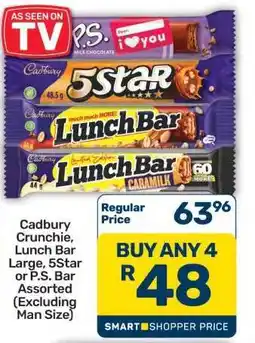 Pick n Pay Hypermarket Cadbury Crunchie, Lunch Bar Large, 5Star or P.S. Bar Assorted offer